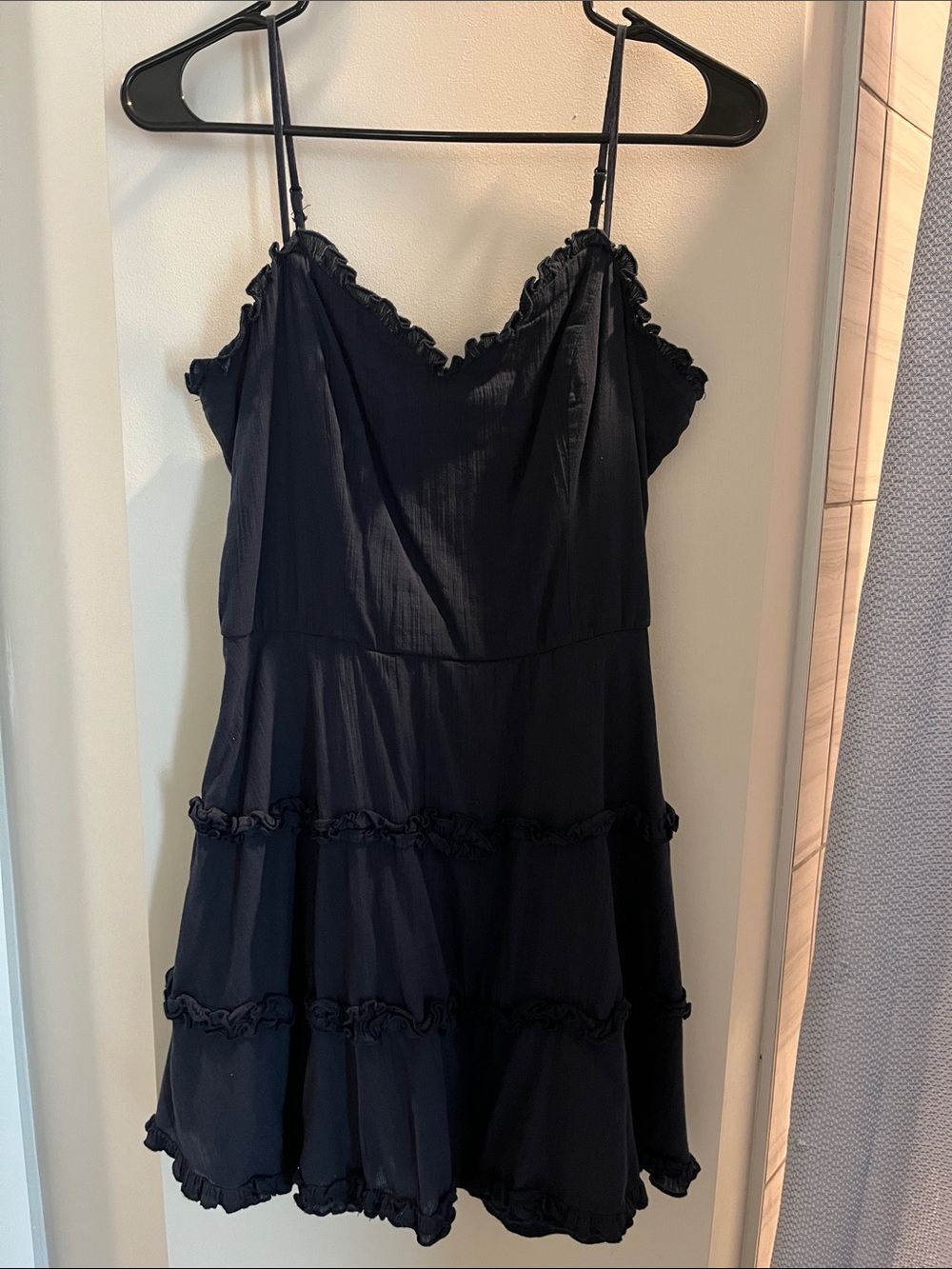 miami Navy Ruffle Tiered Slip Dress